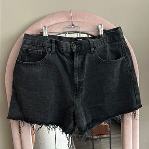 Cotton On Black Jean Shorts Distressed Frayed Hem